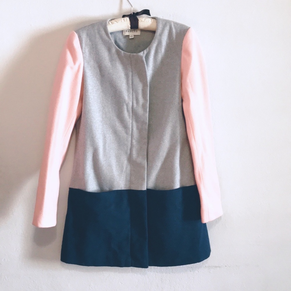 SABINE Color Block Pink Gray Blue Fall Coat Small